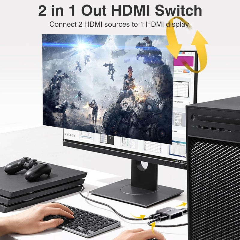SHERRIVA 10K 8K HDMI Switch – 2 in 1 Out, Bi-Directional HDMI Splitter Switcher, 8K@60Hz, 4K@240Hz, Compatible with PS5, PS4, Xbox, Fire Stick, Apple TV, Projector - Image 2